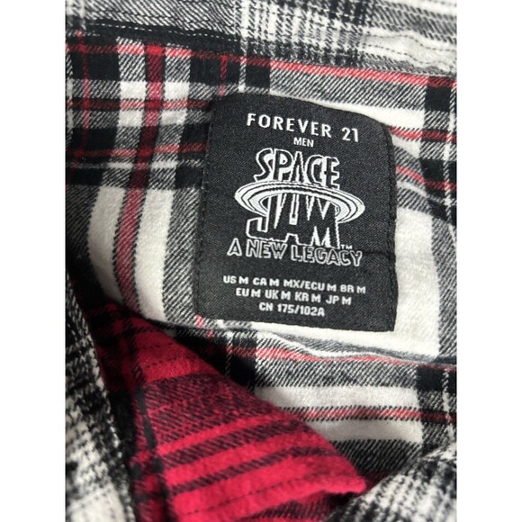 Forever 21 Space Jam Flannel Shirt Men’s M Plaid Colorblock‎ Graphic Print Retro - Picture 10 of 15